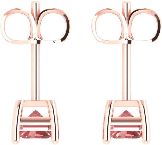 14K Rose Gold Plated 925 Sterling Silver Push back Dainty Stud Earrings for Women - 1 cttw Emerald Cut Natural Garnet - Image 4