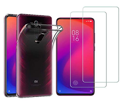 NOVAGO Compatible avec XIAOMI Mi 9T / Mi 9T Pro -Pack de 2 Film Protection écran Verre trempé +1 Coque Souple Transparente et Résistante Anti Choc