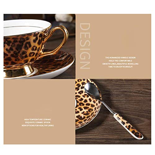 SXLCKJ Europa Classic Leopard Print Bone China Tazas de café y platillos Juego de Platos para Tazas de café GOL Pintado… - Imagen 8