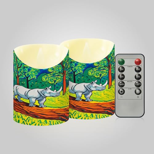 KLL Set di 2 candele natalizie senza fiamma, con telecomando LED, per ufficio, reception, scrivania, divertente rinoceronte sull'albero