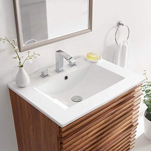 Modway Render 23.5" Bathroom Vanity In Walnut (Sink Basin Not Included) & Eei-3766-Whi Cayman 24" Bathroom Sink, White #TOP4