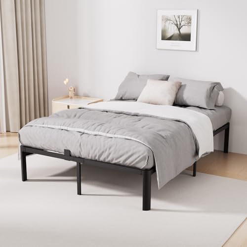 KUTAS Bett, Bettgestell 140 x 190 cm, Höhe 36 cm, mit Stauraum unter dem Bett, 14 Reihen Metalllamellen, Einfach zu Montieren, Geräuschlos, Kein Boxspringbett erforderlich, Modern, Schwarz