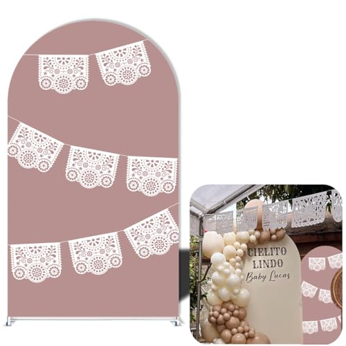 Cielito Mexico Fiesta Lindo Arched Stand Cover Girl Bridal Shower Baptism Wedding Birthday Party Chiara Pink Background,Elastic Spandex Fabric (White Mexico Banner,5FT (5x2.2ft))
