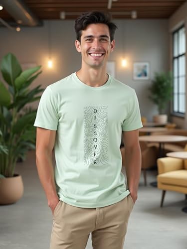 Image of NOBERO Men's Cotton Regular Fit Letter Print T-Shirt