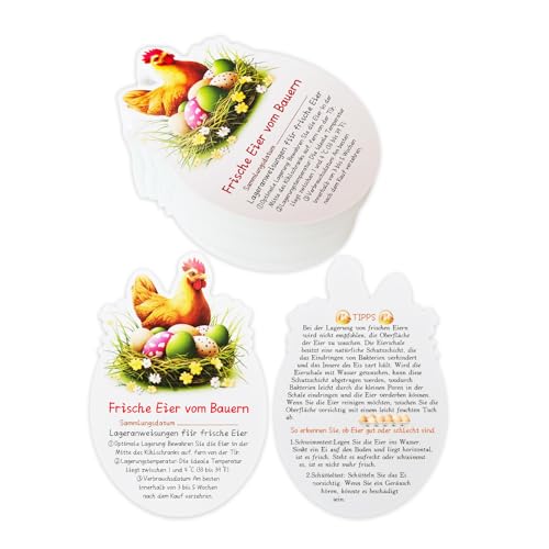 Homvik Eier-Anleitungskarten für Bauernhof, 50 Stück, Sammeldatum, Lagerungs- und Pflegetipps, Deutsch, 6x9 cm