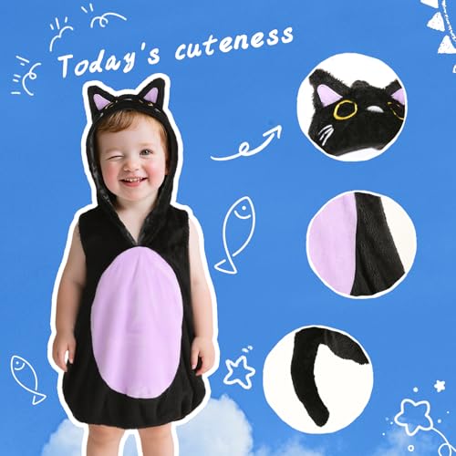 Baby Unisex Plush Animal Outfit Toddlers and Kids Cat Sleeveless Hooded Dress3
