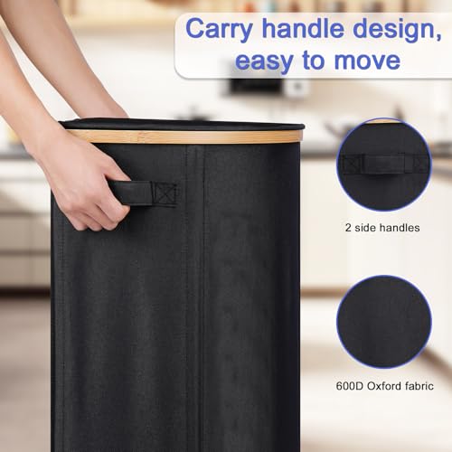 efluky Recycling Bin for Kitchen 100L, 26 Gallon Recycle Bins for Indoor Outdoor Home Use with 2 Removeable and Reusable Inner Bags, Tall Recycle bin for Bottle Can Plastice Stickers (Black)