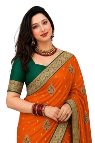 Image of Women's Glory Banarasi Satin Silk Saree with Embroidery Design