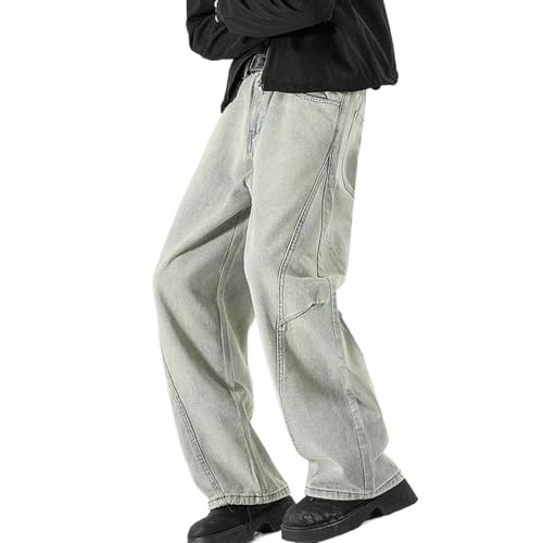 Casual Loose Fit Men's Denim Pants Male Wide Leg Washed Patchwork Jeans Trousers