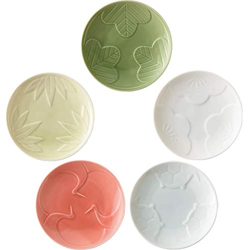 5柄SET engi紋 5色 醤油皿 小皿 小田陶器 専用BOX入 裏印有 ミニプレート プレート セット 菓子皿 丸皿 皿 美濃焼 日本製 国産 食器 白磁 陶器 プレゼント ギフト 新築祝い 結婚祝い 食洗機対応[A級品]