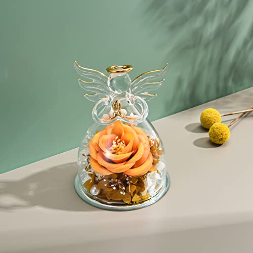 Bievenide Preserved Flowers Mothers Day Glass Angel Gifts For Women Grandma Mom From Daughter Valentine Day Gifts For Mom Wife Her Orange Artificial Flowers In Glass Birthday Gifts For Mom #TOP1