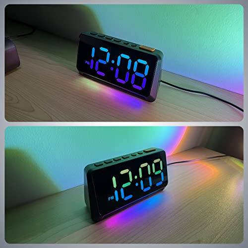 Dynamic Rgb Clock - Extra Loud Digital Alarm Clock For Bedroom, Heavy Sleepers, Adults, Kids, Small Bedside Desk Clock With Rgb Night Light, Led Display, Usb Charger, Xmas Gifts - Cool Black #TOP5