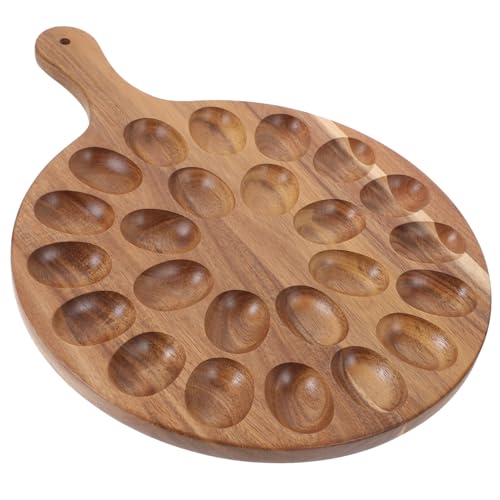 HOLIDYOYO Reversible Wooden Deviled Egg Platter Round Deviled Egg Tray with Handle Charcuterie Board Acacia Deviled Egg Holder Cutting Board Cheese Serving Tray