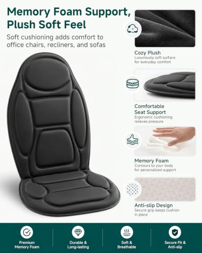 Image of Snailax Back Massager with Heat, Memory Foam Chair Massage Pad, 6 Vibrating Motors & 2 Heat Settings, Seat Massager for Office Chair,Home Use, Gift for Women Men
