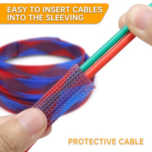Braided Wire Loom Sleeve - Funda trenzada para cables, resistente a mordeduras de mascotas, alta densidad expandible para cables automotrices y PC 16.4 pies (Azul Rojo, 10mm (3/8")) miniatura 4