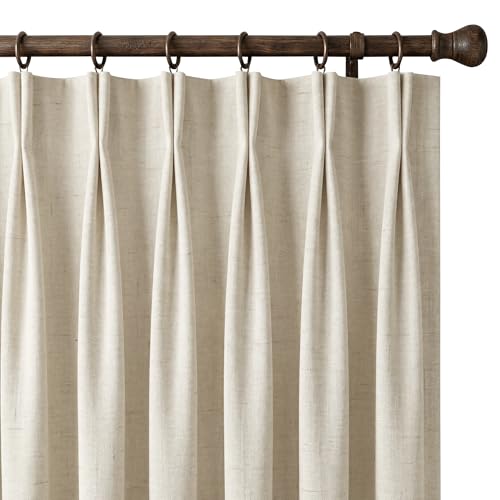 NICETOWN PRO 100% Blackout Beige Curtains for Bedroom, Pinch Pleated Farmhouse Linen Blend Window Treatments Thermal Drapes Sound Dampening for Living