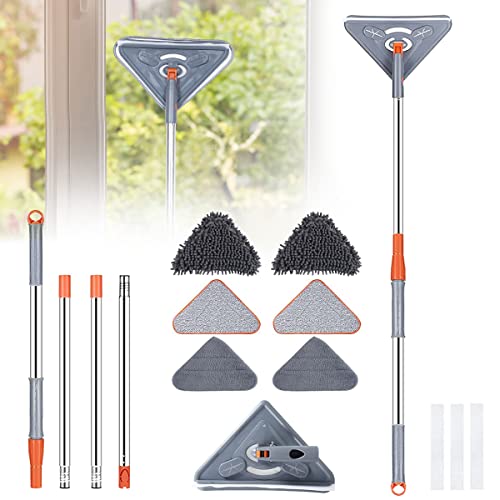 Fregona triangular ajustable giratoria de 360°, fregona de microfibra con barra telescópica, escoba triangular, para techo, ventana, suelo, pared (B)