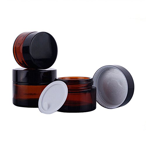 TOPWEL 30ML(1 OZ) Amber Glass Empty Refillable Cosmetic Cream Jar Pot Bottle Container (5pcs)
