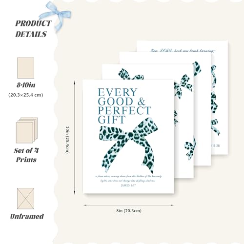 Image of LARTSFRO Coquette Blue Leopard Bow Wall Art Decor Posters, Y2K Cheetah Leopard Bow Room Bedroom Bathroom Dorm Wall Art Decor Aesthetic for College Teen Girls Gifts, Inspirational Bible Verses Bow Wall Decor, 10x8 Inch Set of 4 Pcs Bow Pictures (UNFRAMED)