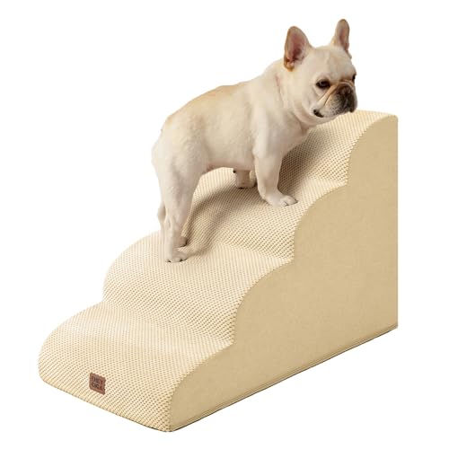 EHEYCIGA Curved Dog Stairs Ramp for High Beds 19.7" H, 4-Step Dog Steps for…