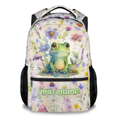 Personalized Frog Backpack for Kids - 17 Inch Girls Backpacks for Kindergarten - Green Large Capacity Bookbag for Travel, Work