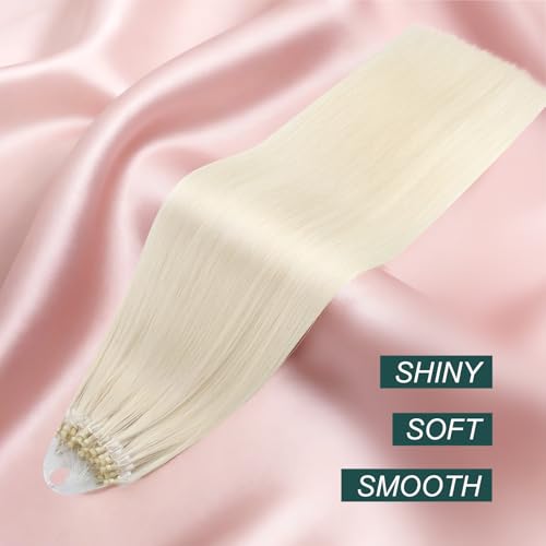 Image of Easyouth Micro Beads Hair Extensions Blonde, Cold Fusion Hair Extensions | Microlink Hair Extensions Human Hair White Blonde 14 Inch 57g 50s, Invisible, for Girls, Micro Ring Hair Extension Human Hair