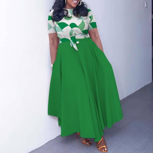Image of BFFBABY Plus Size Dress A Line Dresses for Women Summer Long Dresses with Sleeve Casual Belted
