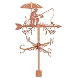 SUPERDANT Fishing Weathervane Fish Man Weather Vane for Yard Metal Wind Vanes Roof Mount Outside Garden Copper Red Weathervanes Farmhouse Farm Barn Sheds Patio Outdoor Decorations Gifts for Dad