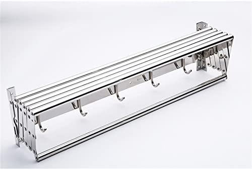 Wall Mounted Folding Laundry Drying Rack - Retractable Clothes Airer Towel Rail with Hooks, Space-Saving Design for Efficient Drying and Organization