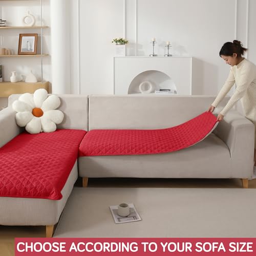 Image of HOKIPO Polyester Quilted Waterproof Sofa Cover Mats For 1 /2 /3 Seater Sofa And L Shape. Make Your Own Sofa Cover Set, Mat Length 81(D) X 60(L) Cm, Scarlet Red (Ar-4963-W7)