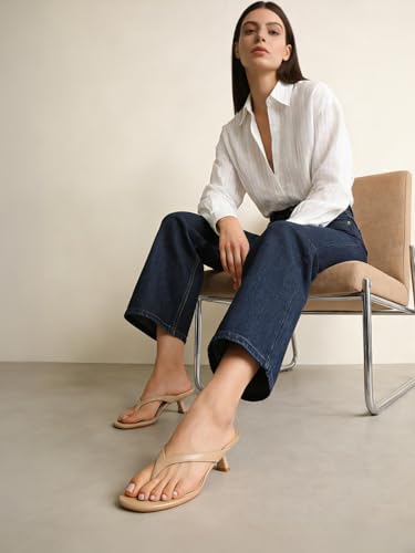 Image of Kitten Heels for Women Round Open Toe Sandals Flip Flop Heels Summer Low Heeled Thong Sandals