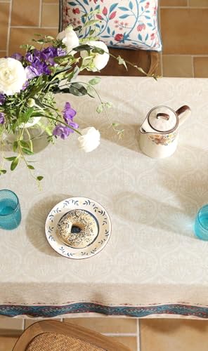 Image of ishro home Premium Table Cloth 6 Seater | Dining Table Cover | Love at First Sight Cloth 4-6 Seater | Luxury Fabric | Machine Washable | Non-Fading | Stain-Resistant | (Milan Royale, 56 x 90 inches)