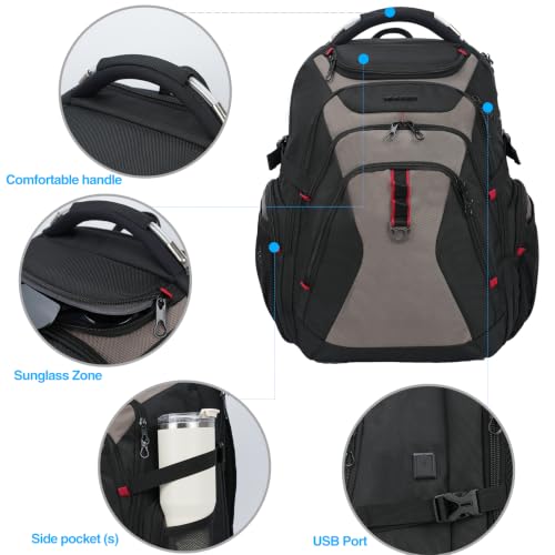 Image of KROSER Travel Laptop Backpack 17.3 Inch XL Computer Backpack with Hard Shell Saferoom RFID Pockets Water-Repellent Business College Daypack Stylish Bag for Men /Women-Black Light Browm
