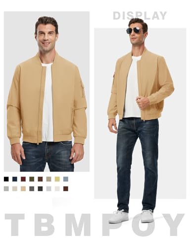 Image of TBMPOY Men's Lightweight Bomber Jackets Light Windbreaker Casual Stylish Fall Golf Zip Up Dress Business Varsity