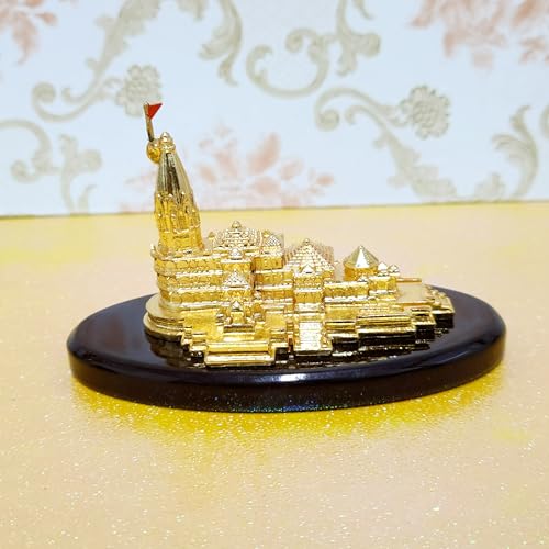 Image of ARNAVIRA Gold Plated Ram Mandir Ayodhya 3D Model with Base for Pooja Room /Car Dashboard /Gifting (Ayodhya Ram Mandir, Small)