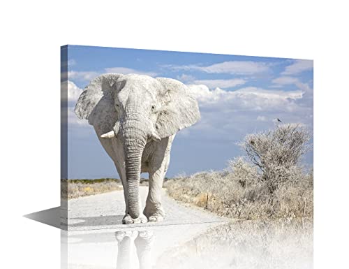 Image of Canvas Wall Art Animals Painting Prints Stretched and Framed Vintage Gray Elephant Pictures Ready to Hang for Home Decorations Office Wall Decor 16x24inch (40x60cm)