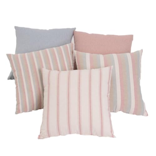 LOLAhome Set de 5 Cojines de Rayas Rosa de algodón Natural de 45x45 cm con Relleno