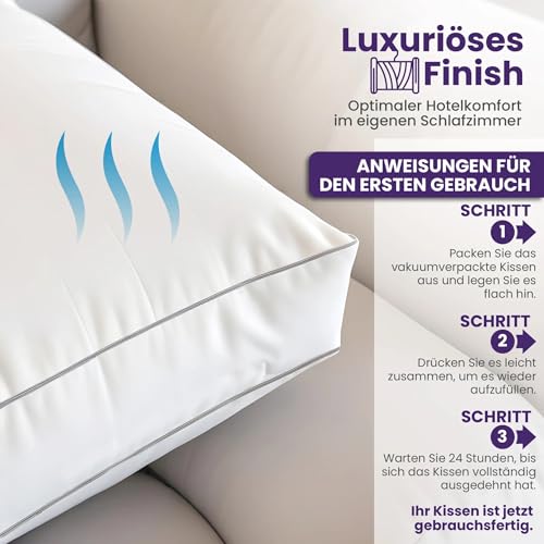 Slaapspeciaal Kopfkissen 60x50cm - Kissen aus Baumwolle-Bezug [2er Set], Ergonomisches Schlafkissen mittlere Festigkeit [Stützt Kopf und Nacken] - Aktive Luftzirkulation