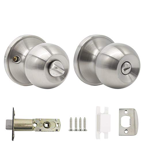 Probrico - Serrure de porte d'entrée ronde en acier inoxydable avec poignées de porte en nickel satiné