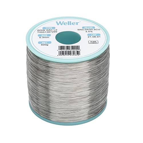 Image of Weller WSW SAC L0 (T0051388399) Lead Free Solder Wire, Dia: 0.3 mm / 0.012 in, Wt: 100 g / 3.527 oz, Alloy Sn96.5Ag3.0Cu0.5, Flux content 3.5%