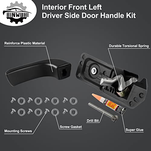 Interior Door Handle Kit Front Left Driver Side Compatible With 2007-2014 Chevy Silverado Avalanche Suburban Tahoe Gmc Sierra Cadillac Escalade Esv Ext Replace Oe# 20833606 80374 20871488 Repair Set #TOP3