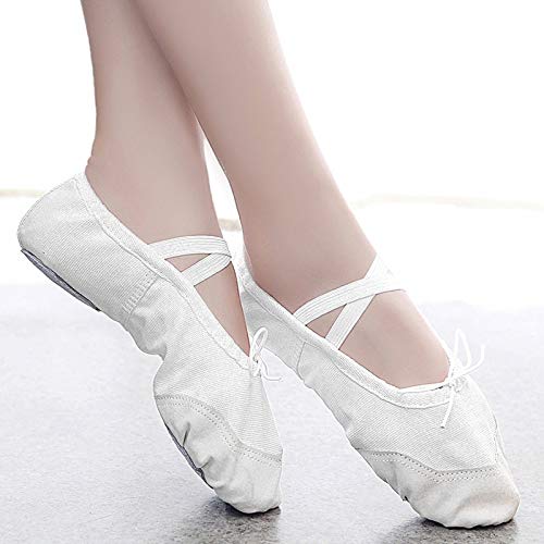 Kids Slippers, Girls Ballet Elastic Band Dance Shoes Canvas Gymnastics Flats Split Sole Shoes2