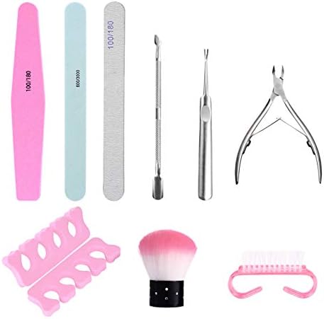 Nail File Set, Nail Art Tool Kit, Nail File Set with Cuticle Pusher and Cutter, Cuticle Trimmer, Nail Separator, Nail Dust Brush, Handle Grip Nail Brush