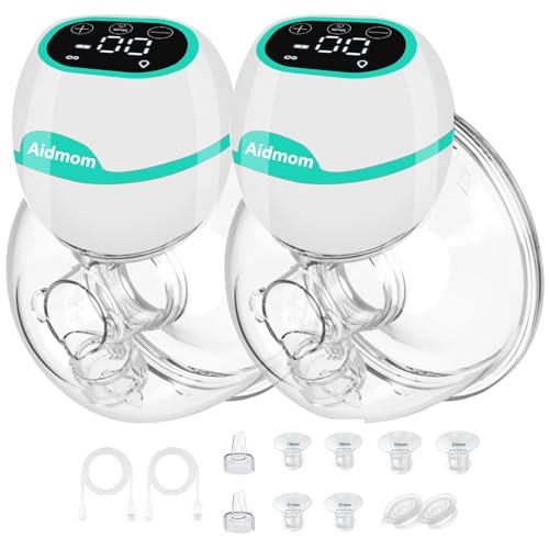 Image of Aidmom Wearable Breast Pump Hands Free - S12 Pro Wireless Portable Elecctric Breast Pump for Breastfeeding, Double-Sealed Flange with Smart Display, Low Noise, 3 Modes, 9 Levels, 2 Pack (Green)