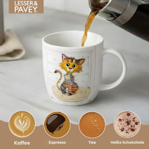 Lesser & Pavey Kaffeetasse im britischen Design, Keramikbecher für Zuhause oder Arbeit, große Tassen für heiße Getränke, Kimba Kätzchen… – Ansicht 5