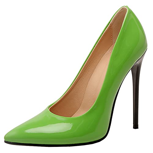 Bviennic Boda Tacón De Aguja Mujer Puntiagudo Pump Sin Cordones Verano Moda Charol Pump Fiesta Prom Formal Vestido Zapatos Verde Talla 42 Eu 44Cn