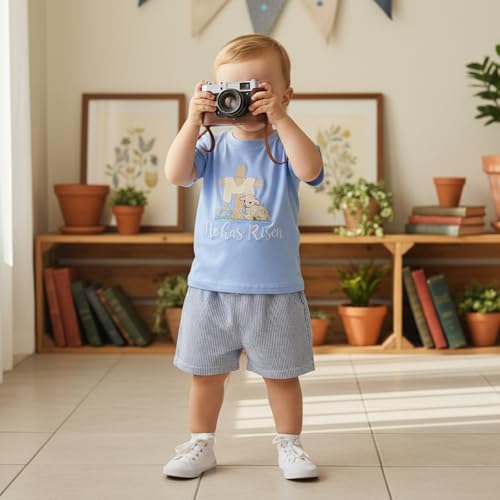 Image of Kavousa Toddler Boy Easter Outfit Baby Boy Bunny Short Sleeve T Shirt And Shorts Set 2 Piece Spring Summer Clothes