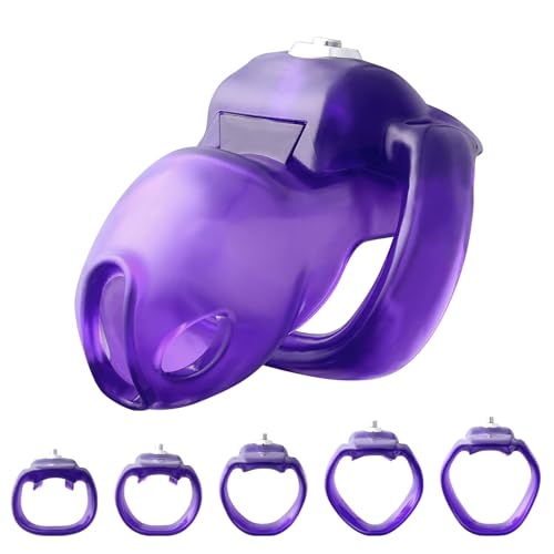 Image of HTV5 Resin Chastity Cage, 5 Wide Comfort Rings Click&Lock Lock for Men, Adult Sex Toy (Purple, Nano)