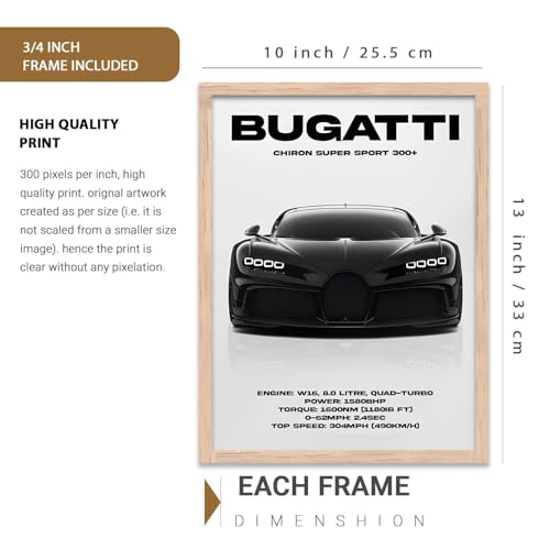 Image of HOTHOUSE Big BMW M3, Lamborghini Aventador, Bugatti Chiron Cars Framed Posters Gift Items for Boys Room Wall Decoration Bedroom Living Room Office Studio Decor | Set Of 3 Size (10 X 13 inch)