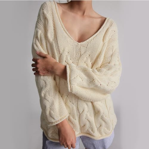 Oversized Sweaters for Women Pullover V-Neck Casual Tops Long Sleeve Warm Chunky Knit Trendy Outfits2